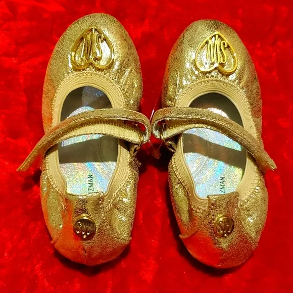 Stuart Weitzman Rose Ballet Baby Champagne Foil Ballerina Flats Size 6