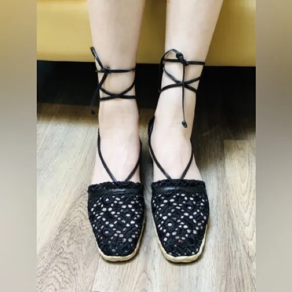 Stuart Weitzman Wedge Lace Up Sandal Espadrilles, Size 8.5