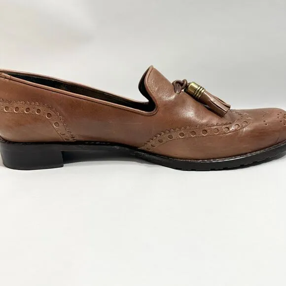 Stuart Weitzman Wingtip Leather Loafers Tassle Guything | Brown | SZ 8.5