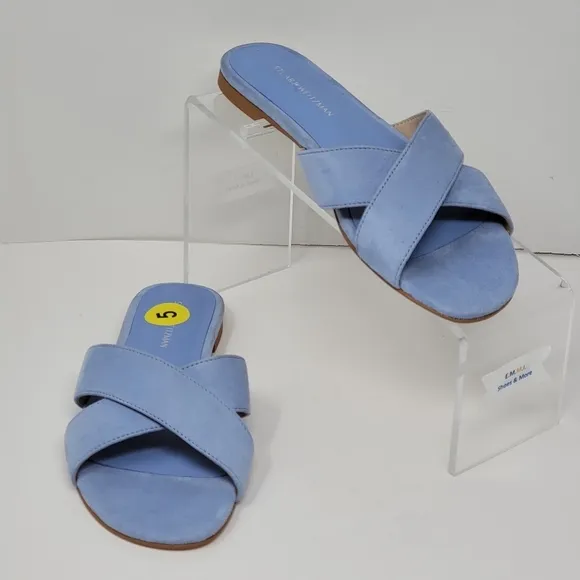 Stuart Weitzman Women's Size 5 Flat Slide Sandals Peony Light Blue New