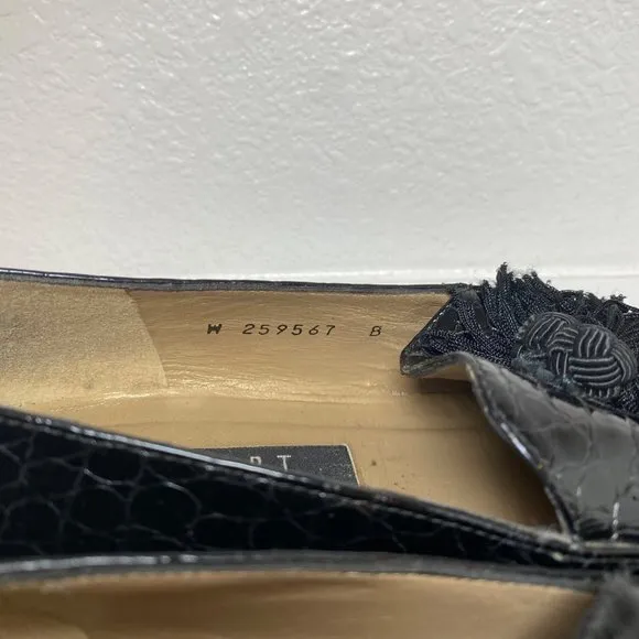 Stuart Weitzman Razmataz Leather Tassel Block Heel Loafers Black Croc Snake 8