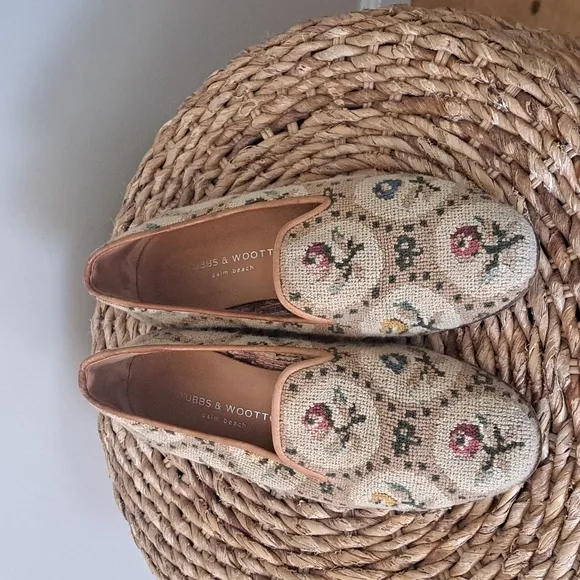 Stubbs &amp; Wootton Womens Luxury Embroidered Needlepoint Smoking Loafers S-9