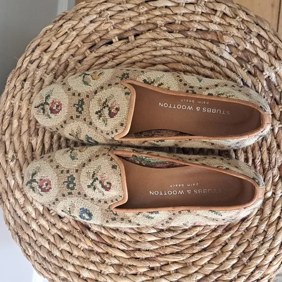 Stubbs &amp; Wootton Womens Luxury Embroidered Needlepoint Smoking Loafers S-9