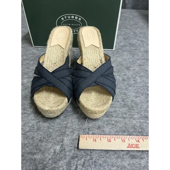 Stubbs Wooton Sandals Womens 10 Indigo Grace Espadrilles Wedges Rib Open Toe