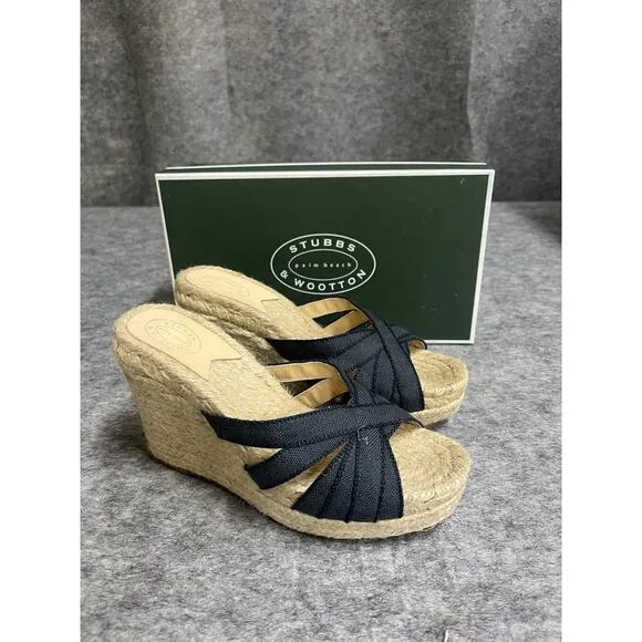 Stubbs Wooton Sandals Womens 10 Indigo Grace Espadrilles Wedges Rib Open Toe