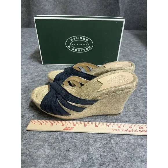 Stubbs Wooton Sandals Womens 10 Indigo Grace Espadrilles Wedges Rib Open Toe