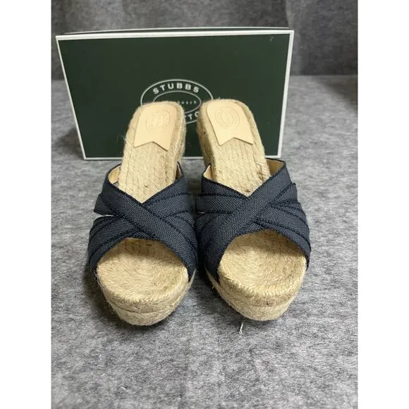 Stubbs Wooton Sandals Womens 10 Indigo Grace Espadrilles Wedges Rib Open Toe