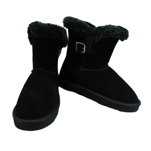Style &amp; Co. Black Tiny 2 Suede Faux Fur Lined Winter Boots Size 6 Womens New