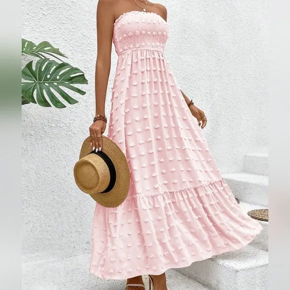 Summer Fashionable 3d Polka Dot Long Bandeau Maxi Dress