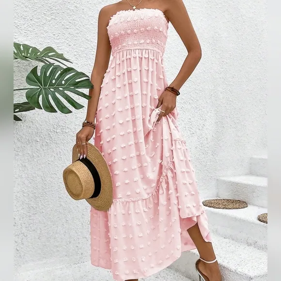 Summer Fashionable 3d Polka Dot Long Bandeau Maxi Dress