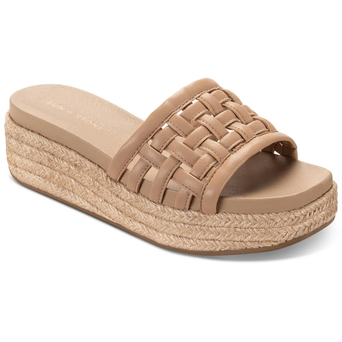 SUN STONE Womens JORDANAA Square Toe Platform Espadrilles Tan 8.5 Medium (B,M)