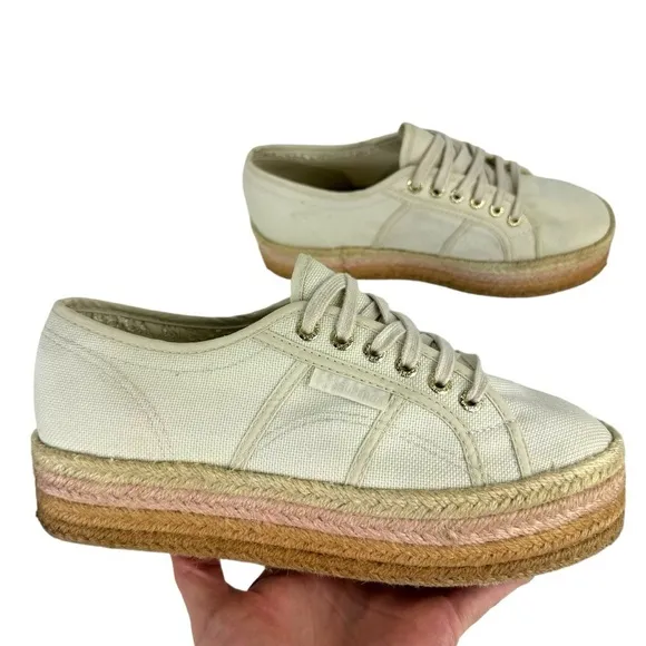 Superga 2790 Cotropew Light Sand Beige Canvas Colour Rope Platform Sneakers 8.5
