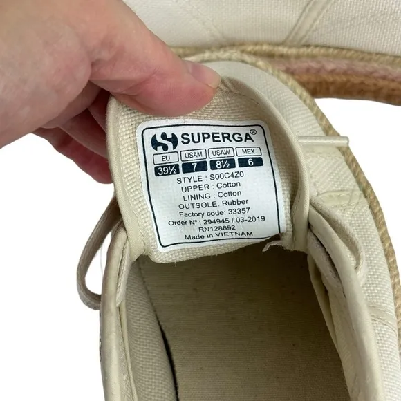 Superga 2790 Cotropew Light Sand Beige Canvas Colour Rope Platform Sneakers 8.5