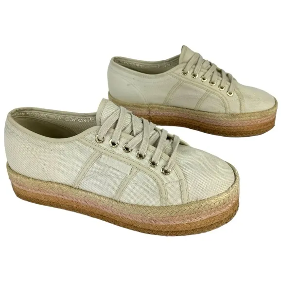 Superga 2790 Cotropew Light Sand Beige Canvas Colour Rope Platform Sneakers 8.5