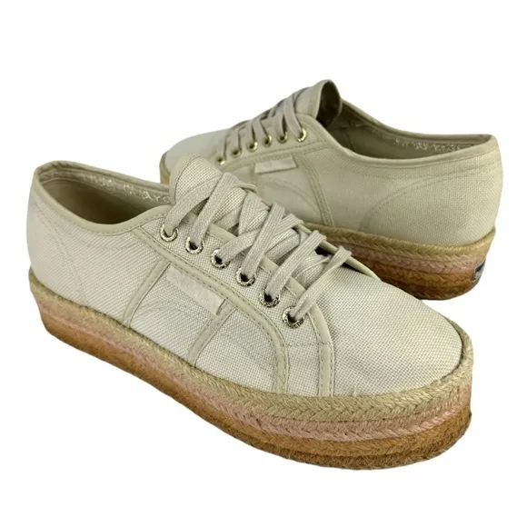 Superga 2790 Cotropew Light Sand Beige Canvas Colour Rope Platform Sneakers 8.5