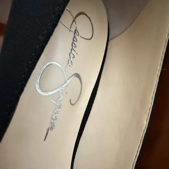 Sz 7 / Jessica Simpson Black and Tan Wedge Espadrilles