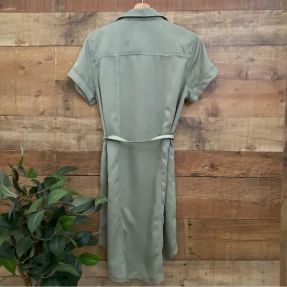 Tailored Olive Green Button Up Cargo Shirt Dress by C&amp;C California
