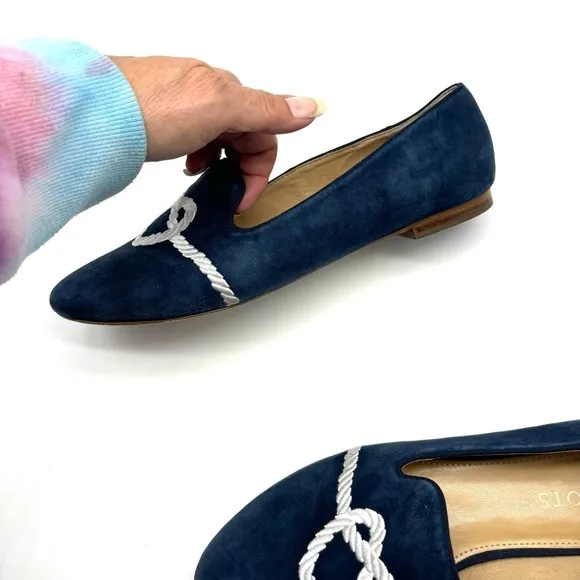 Talbots Ryan embroidered suede loafers navy SZ 8.5. Worn once