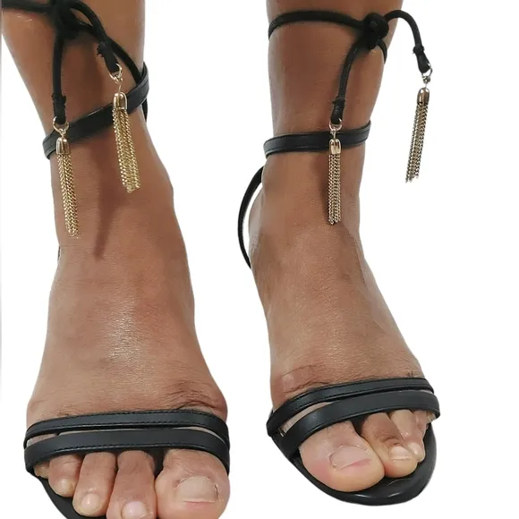Ted Baker Tie Strappy Gold Tassel Jelissa Heels.