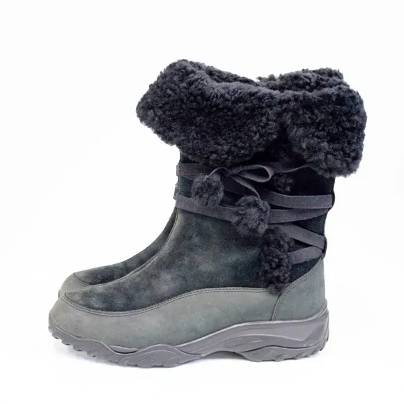 The North Face Black Suede Leather Boots, Insulated Winter Tall Boots Fo…
