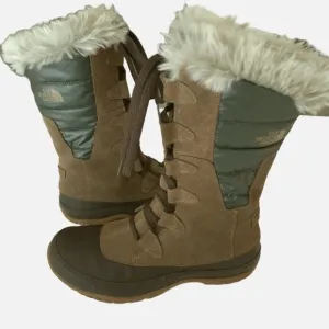 The North Face Nuptse Purna Brown Suede Waterproof Insulated Boots, Size 7.5