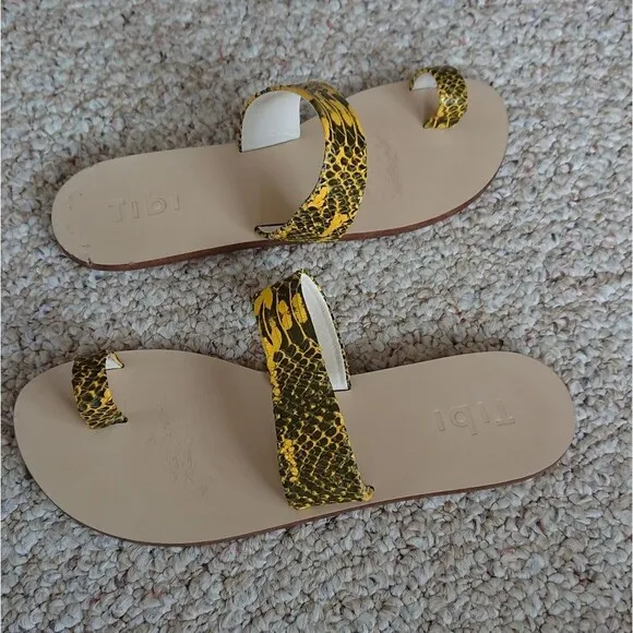 TIBI Cedric yellow Snake-Embossed Flat Sandals size 38