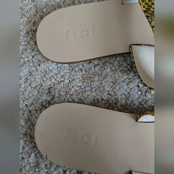 TIBI Cedric yellow Snake-Embossed Flat Sandals size 38