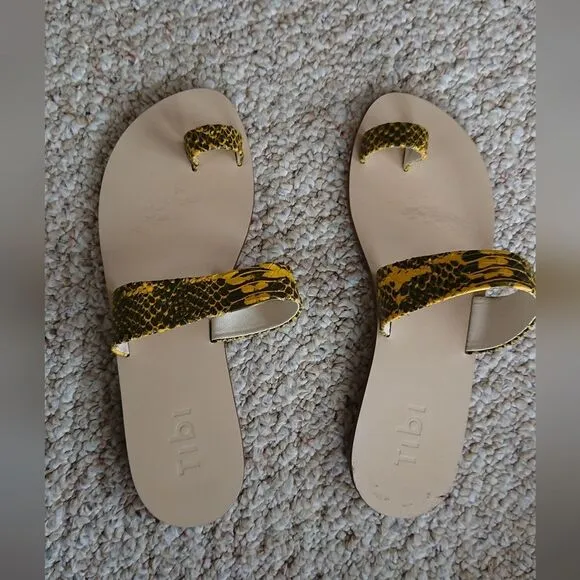 TIBI Cedric yellow Snake-Embossed Flat Sandals size 38