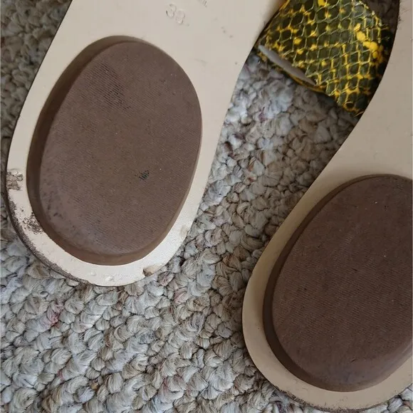 TIBI Cedric yellow Snake-Embossed Flat Sandals size 38