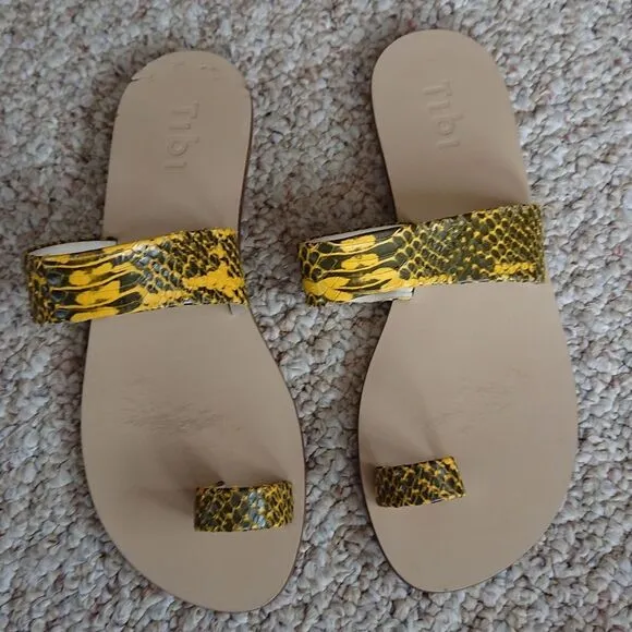 TIBI Cedric yellow Snake-Embossed Flat Sandals size 38
