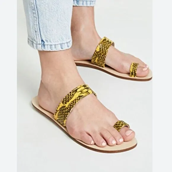 TIBI Cedric yellow Snake-Embossed Flat Sandals size 38