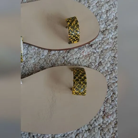 TIBI Cedric yellow Snake-Embossed Flat Sandals size 38