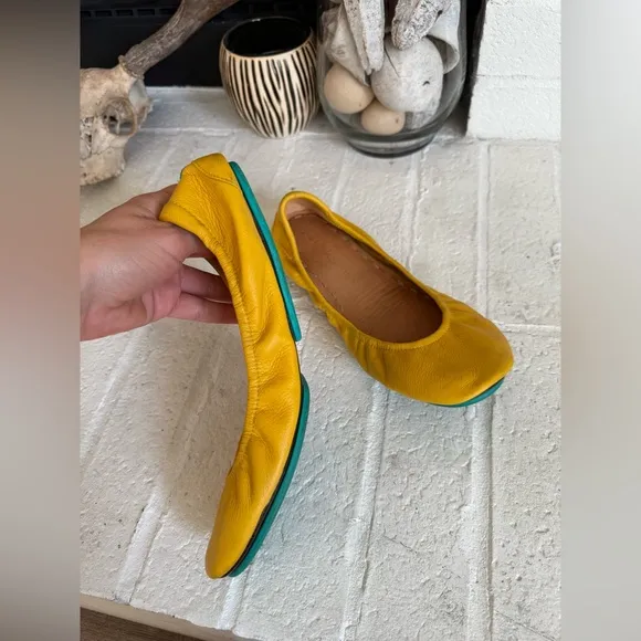 Tieks by Gavrieli Leather Ballet Flats Mustard Yellow Teal Size 10 Padded Sole