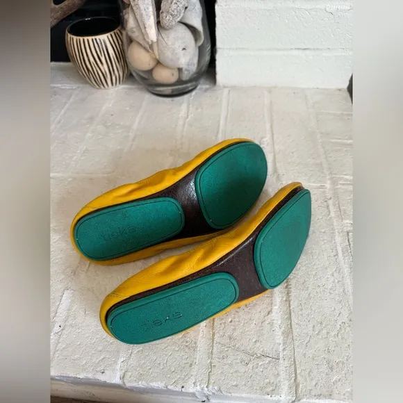 Tieks by Gavrieli Leather Ballet Flats Mustard Yellow Teal Size 10 Padded Sole