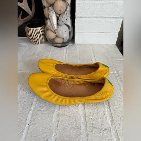 Tieks by Gavrieli Leather Ballet Flats Mustard Yellow Teal Size 10 Padded Sole
