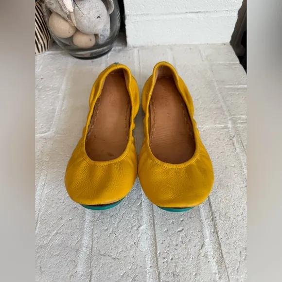 Tieks by Gavrieli Leather Ballet Flats Mustard Yellow Teal Size 10 Padded Sole