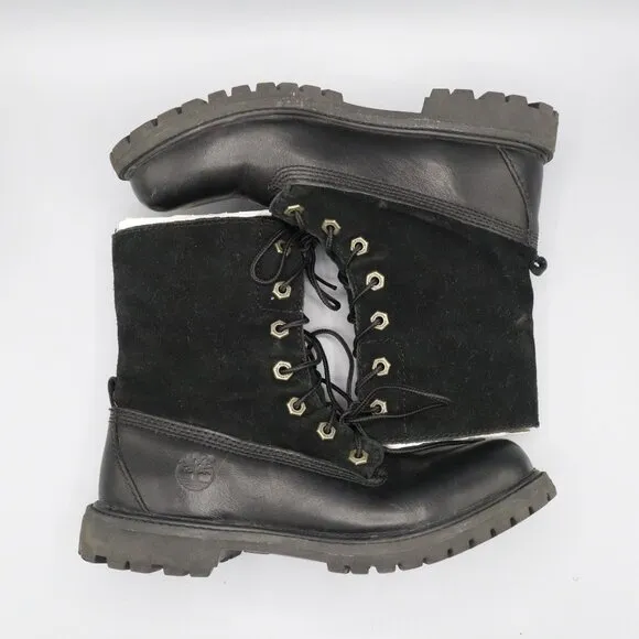 Timberland Leather Suede Combat Boots Women 7.5 Black Grunge Alt Classic Utility