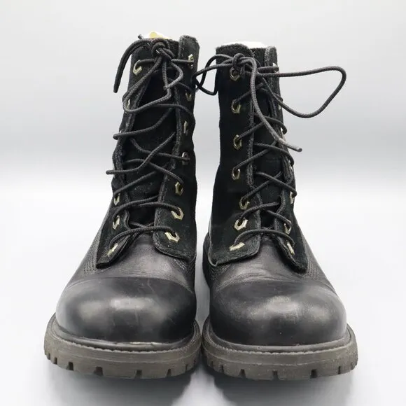 Timberland Leather Suede Combat Boots Women 7.5 Black Grunge Alt Classic Utility