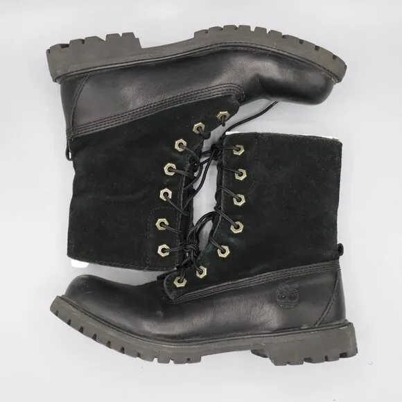 Timberland Leather Suede Combat Boots Women 7.5 Black Grunge Alt Classic Utility