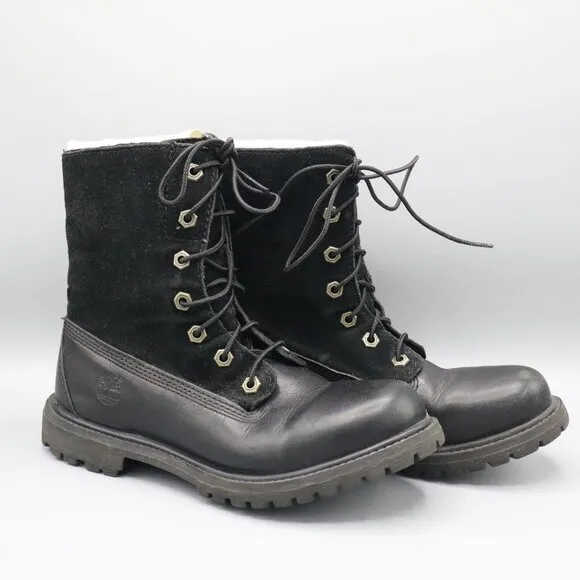 Timberland Leather Suede Combat Boots Women 7.5 Black Grunge Alt Classic Utility