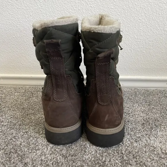 Timberland Snow Boots Womens 9 M Brown Green Lace Up Suede Winter Shearling
