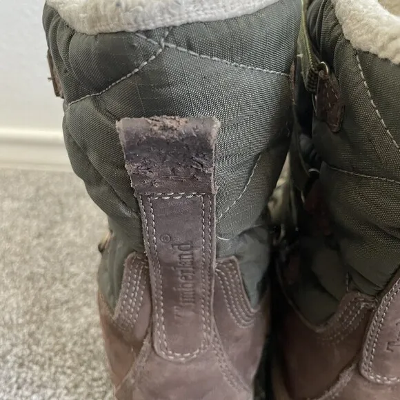 Timberland Snow Boots Womens 9 M Brown Green Lace Up Suede Winter Shearling