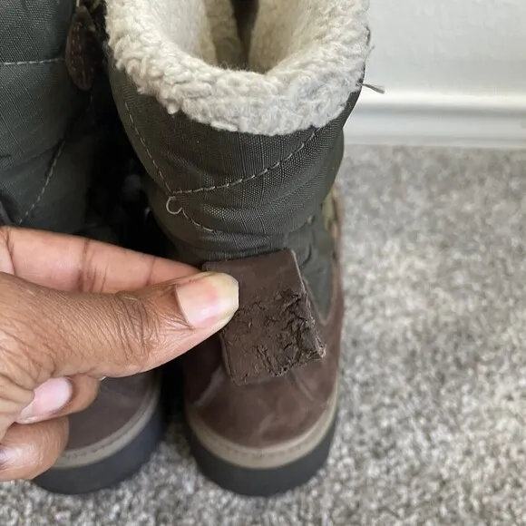 Timberland Snow Boots Womens 9 M Brown Green Lace Up Suede Winter Shearling