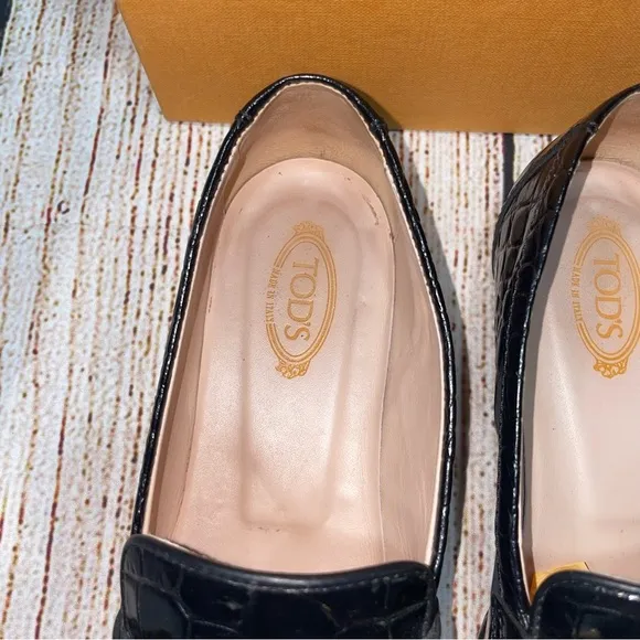 Tod’s Black Leather Croc Print Loafers Sz 6 (36)