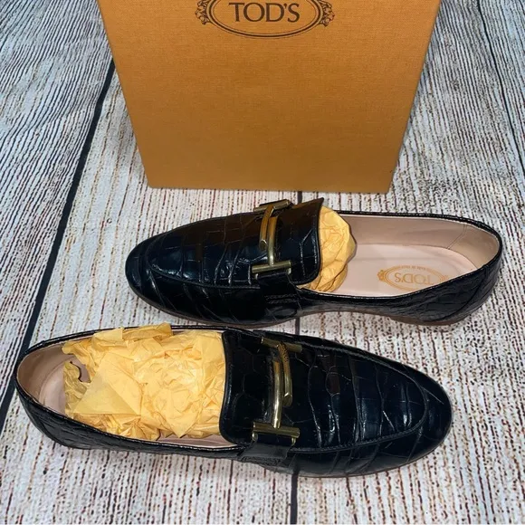 Tod’s Black Leather Croc Print Loafers Sz 6 (36)