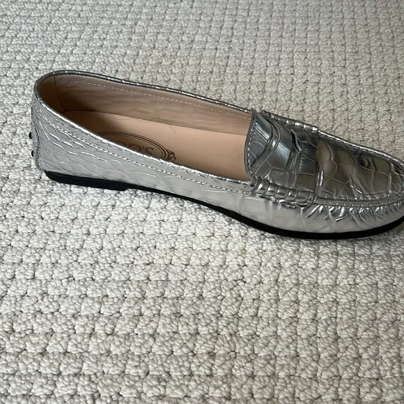 Tod's Silver Croc-Embossed Loafers
