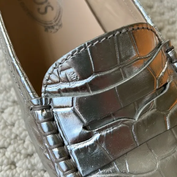 Tod's Silver Croc-Embossed Loafers