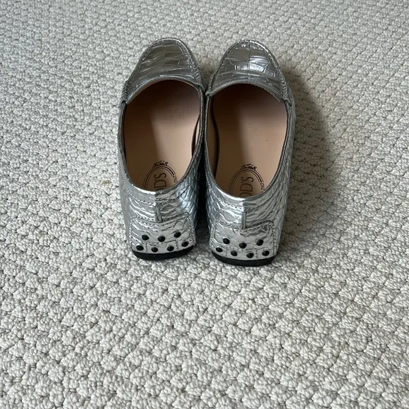 Tod's Silver Croc-Embossed Loafers