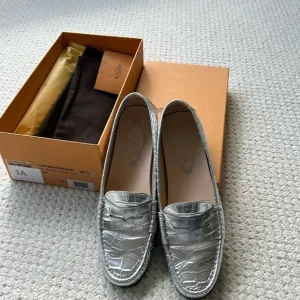 Tod's Silver Croc-Embossed Loafers