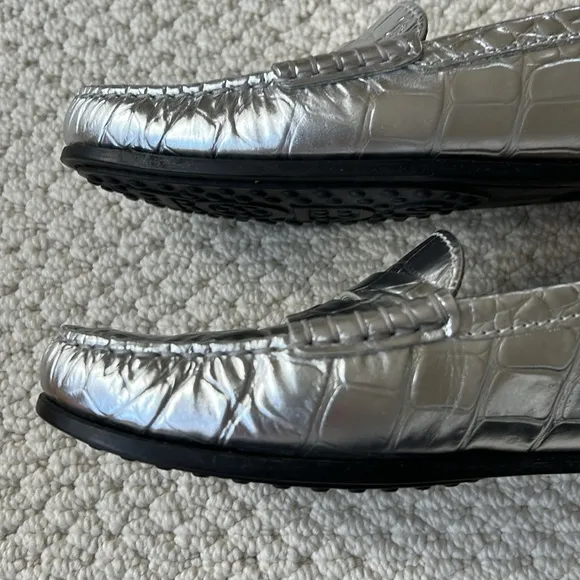 Tod's Silver Croc-Embossed Loafers
